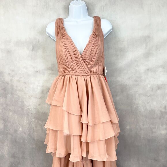 Ienna For Mac Duggal Tiered Gown Womens 4 Ruffled High Low Bodysuit Fairy Rose - Picture 3 of 14